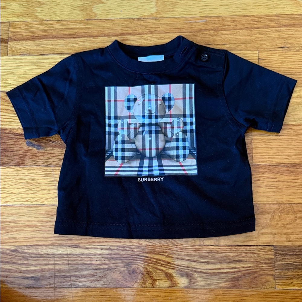 Burberry Kids Navy Tee with Plaid Bear Design